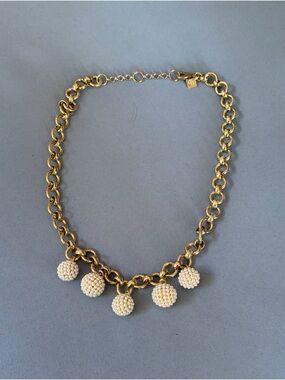 Gold Chain Necklace with Ivory Beaded Ball Charms